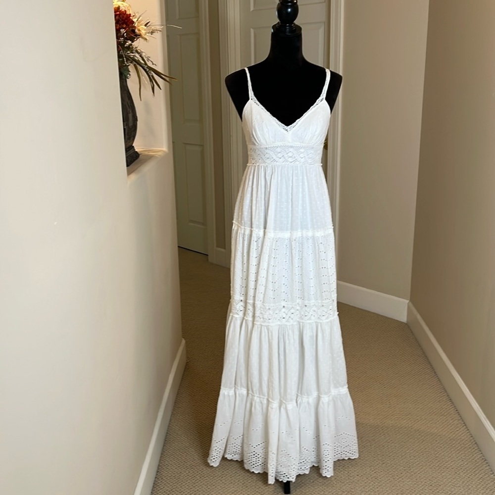 BCBGMAXAZRIA White Eyelet Boho Maxi Dress - Picture 1 of 13